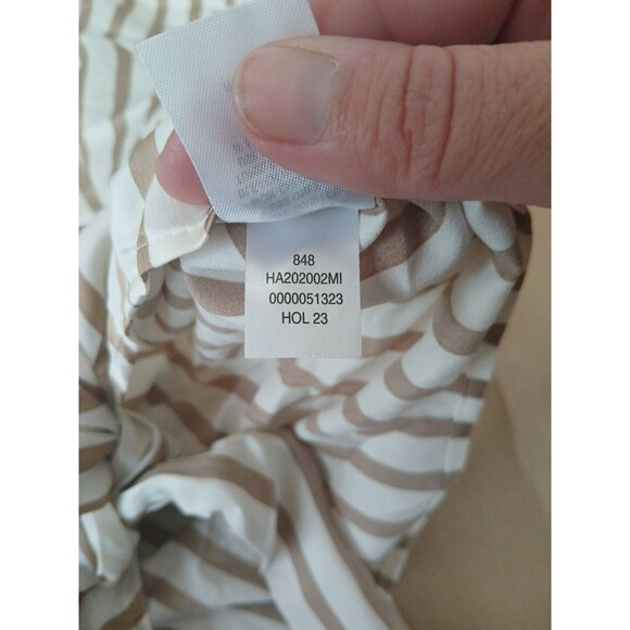 Halogen Shirt Top Blouse Womens M Beige Striped Bell Sleeve Cropped Classic - Picture 7 of 9